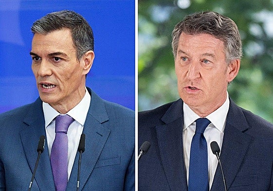El presidente del Gobierno, Pedro Sánchez, y el presidente del Partido Popular, Alberto Núñez Feijóo.