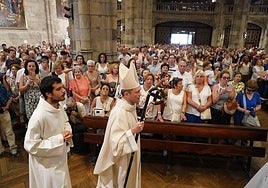 El obispo Joseba Segura, este viernes en la basílica de Begoña.