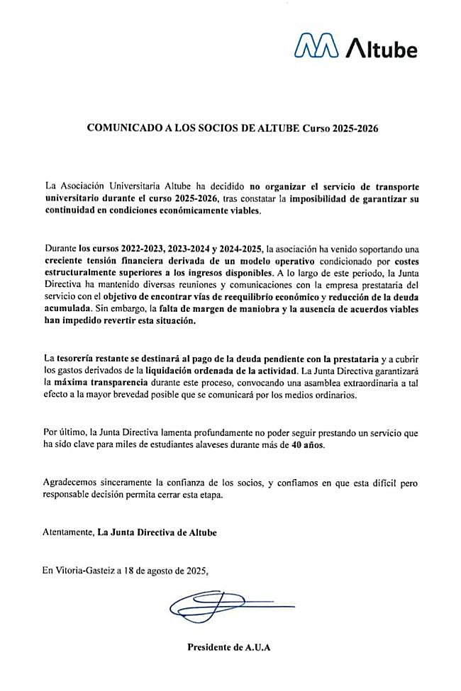 Comunicado de Altube.