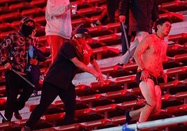 Radicales argentinos y chilenos se lían a palos y pedradas en una batalla campal en pleno partido