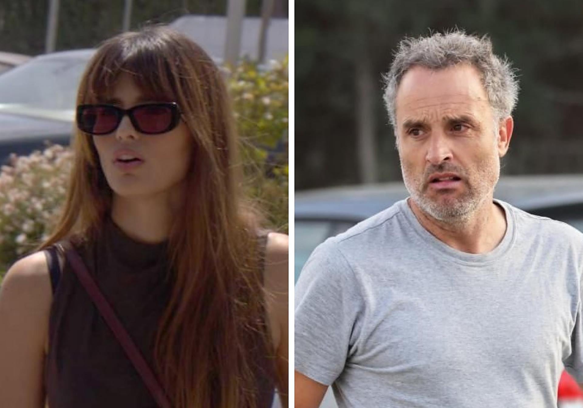 Sara Sálamo y Daniel Guzmán, con quienes Verónica Echegui compartía proyectos profesionales, este lunes en el tanatorio de La Paz.