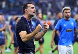 Juan Carlos Carcedo celebra la clasificación del Pafos para la Champions.