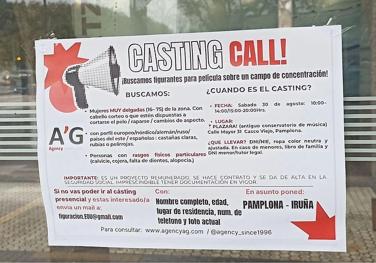 Anuncio del casting de figurantes para una película sobre un campo de concentración aparecido en San Sebastián.