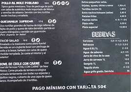 Polémica en un restaurante de Noja: «Agua del grifo gratis. Servicio tres euros»
