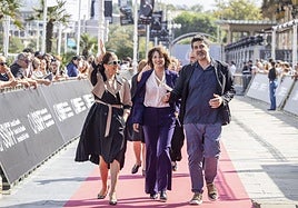 El director Cesc Gay y las actrices Ágata Roca y Nora Navas, durante la presentación de este sábado de la película 'Mi amiga Eva'.