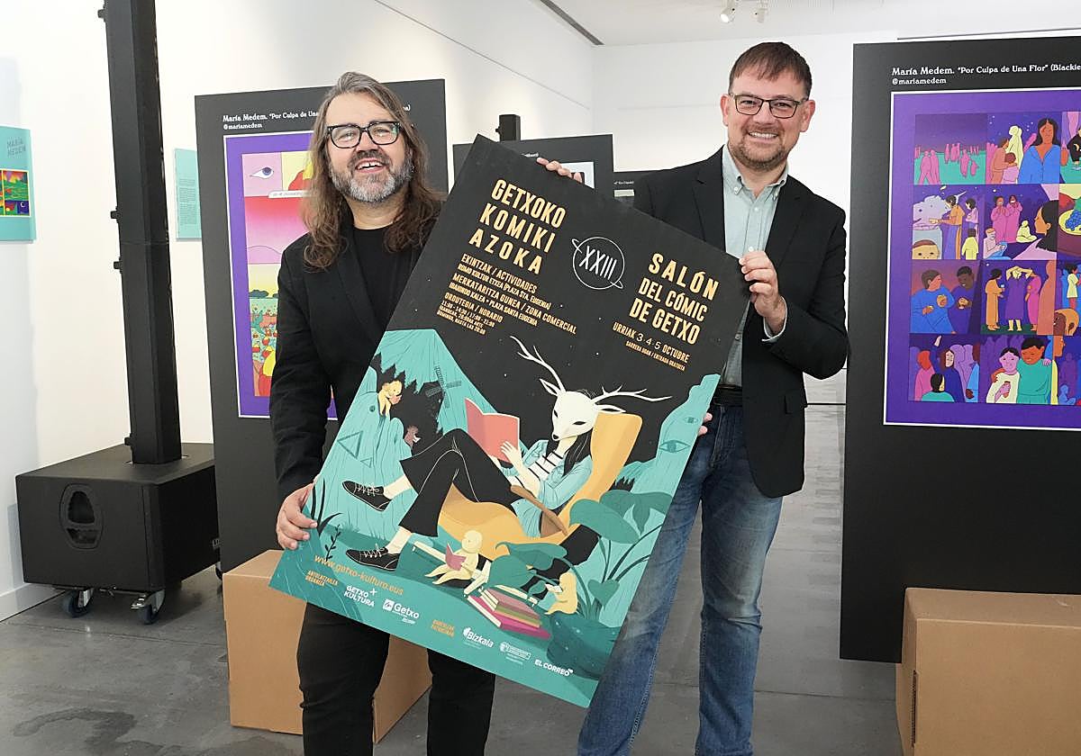 Borja Crespo y Xabier Paya en la inauguración de la exposición 'Aventureras Gráficas'