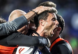 Guevara celebra con rabia el gol del empate ante el Getafe.