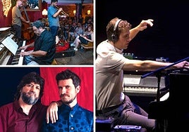 O'Farril, en una visita anterior al club Dazz; Chicuelo y Mezquida; y Luciano Supervielle.