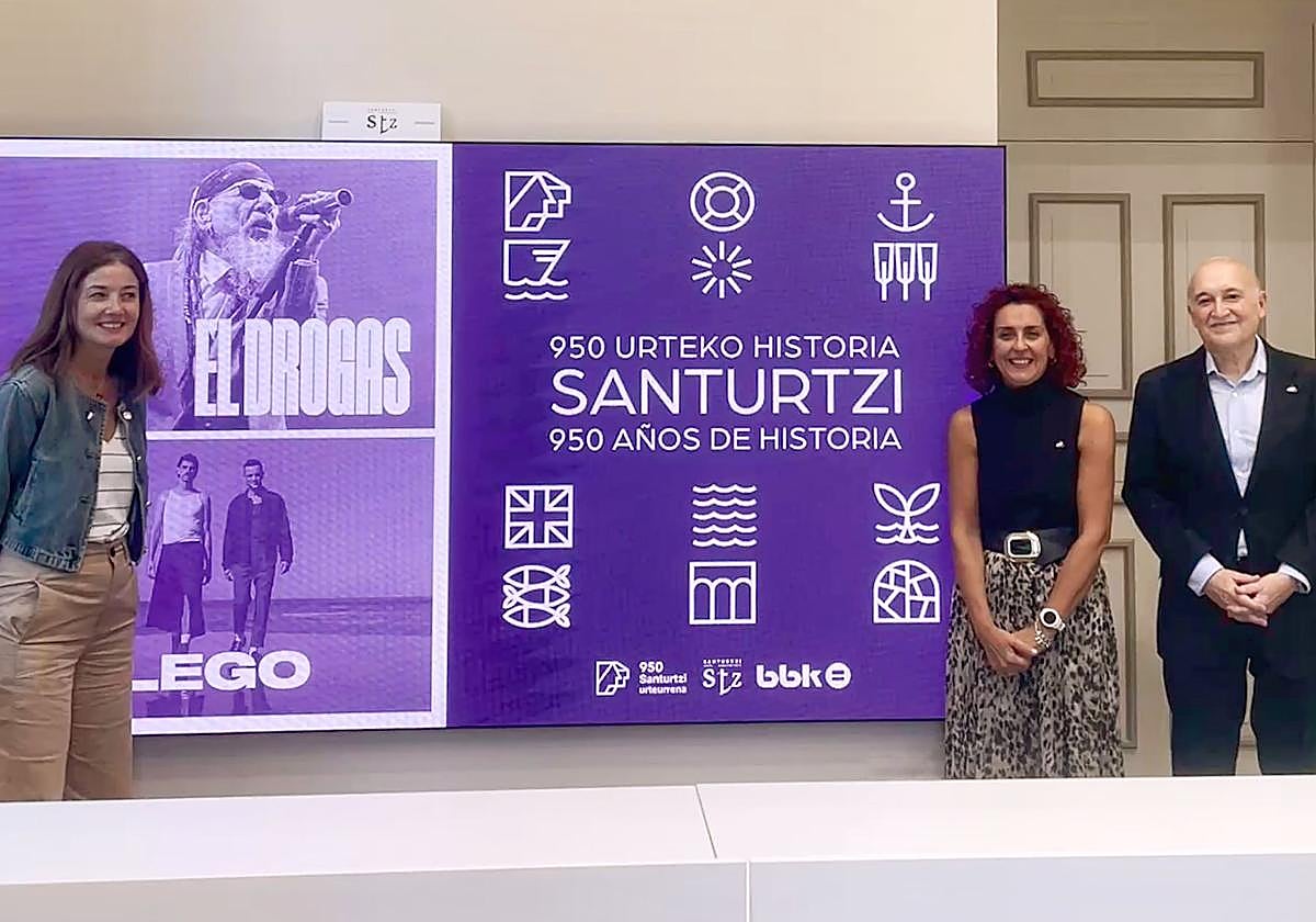 Itziar Carrocera, edil de Cultura; Karmele Tubilla, alcaldesa; y Gorka Martínez, director general de la Fundación BBK, presentan la jornada.