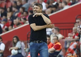 Coudet, gesticulante en el partido contra el Mallorca.