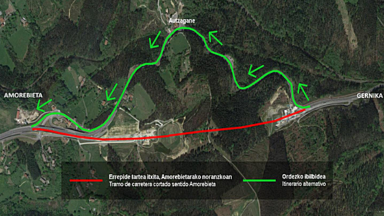 Cortes de carretera nocturnos por trabajos en los túneles entre Amorebieta y Gernika