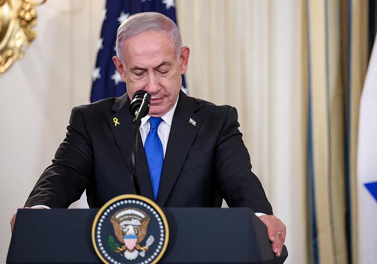 Benjamín Netanyahu en una conferencia de prensa