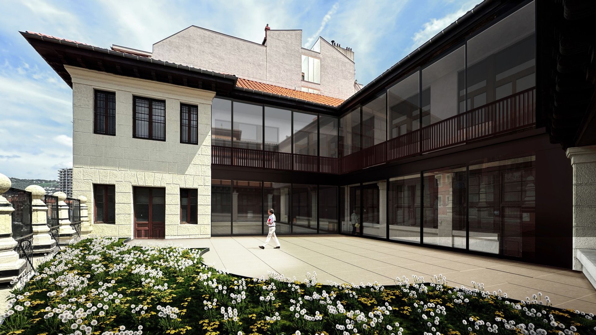 Recreación del estado en el que quedará el patio de la Casa de las Mujeres, en Atxuri.