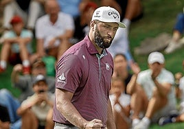 Jon Rahm celebra con el puño uno de los birdies en la segunda jornada del torneo.