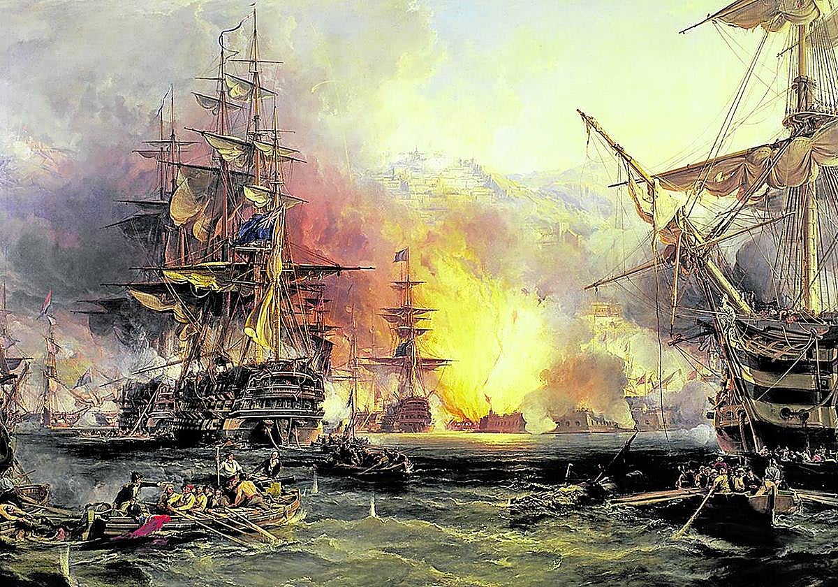 Documentos. 'El bombardeo de Argel, 27 de agosto de 1816' (1836), de George Chambers, con los barcos británicos en primer plano. 'Historia general de los piratas' (1725) de Charles Johnson.