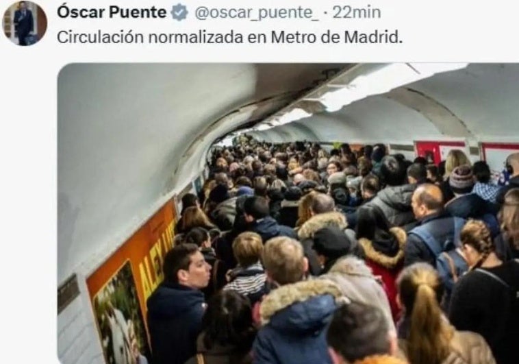 Óscar Puente denuncia el colapso del metro de Madrid con una foto del de París y luego la borra