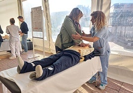 Pequeños y mayores desfilaron durante toda la mañana por la carpa instalada frente a la entrada del centro sanitario.