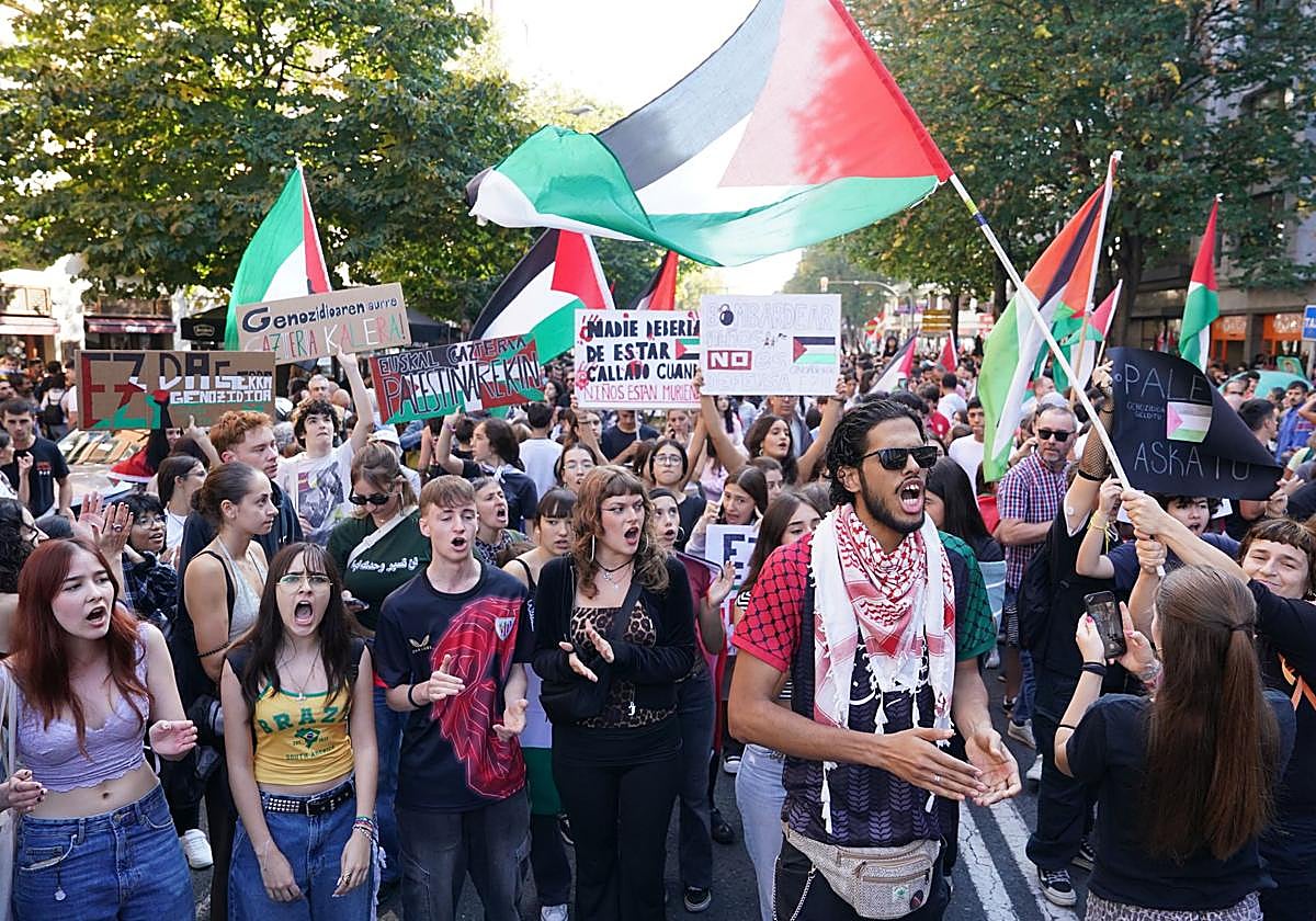 Manifestación a favor de Palestina en Bilbao.