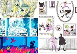 Detalles de obras de Crowther, Haitham Haddad, Chris Haughton y Steven Guarnaccia.