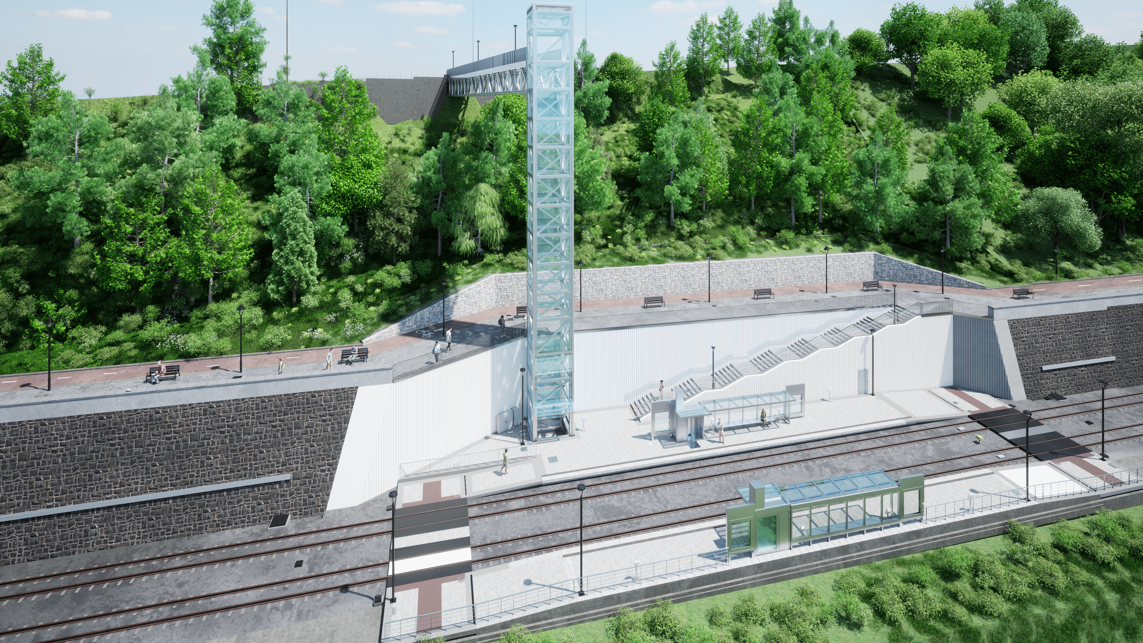 Recreación del apeadero que se ejecutará en el Paseo de Los Caños.