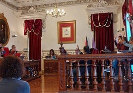 Momento de la sesión plenaria en la que la oposición en bloque ha alzado la mano para votar en contra de la subida de tasa.