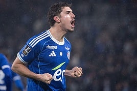 Joaquín Panichelli celebra un gol con el Estrasburgo.