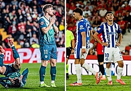 Los jugadores del Alavés se lamentan en las derrotas ante Rayo y Mallorca.