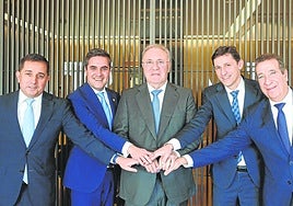 Xabier Sagredo, Mikel Jauregi, José Antonio Jainaga, Noël d'Anjou y Jon Urresti, tras el preacuerdo de febrero con el accionista principal de Talgo.