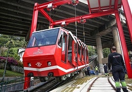Labores de mantenimiento del funicular de Artxanda en una pasada ocasión.