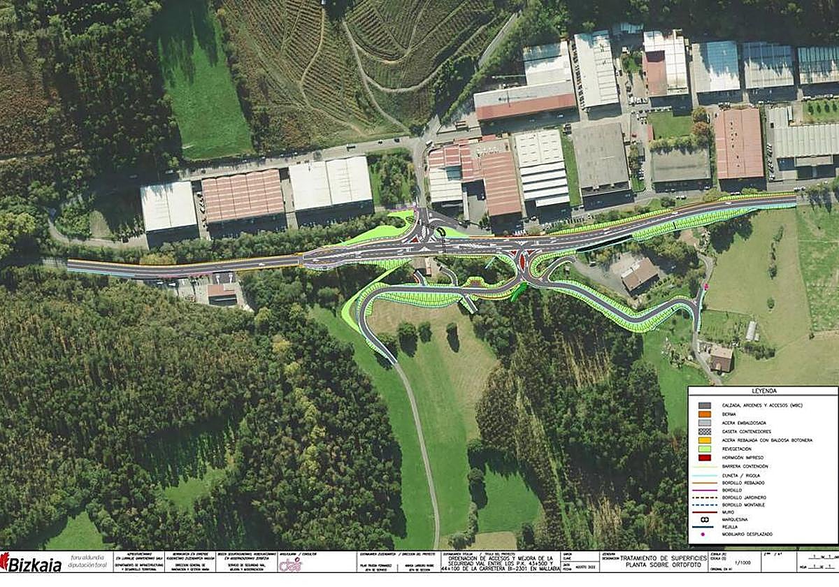 El plano de las obras que se han realizado en el acceso a Goitondo y a los barrios de Berano y Arandoño