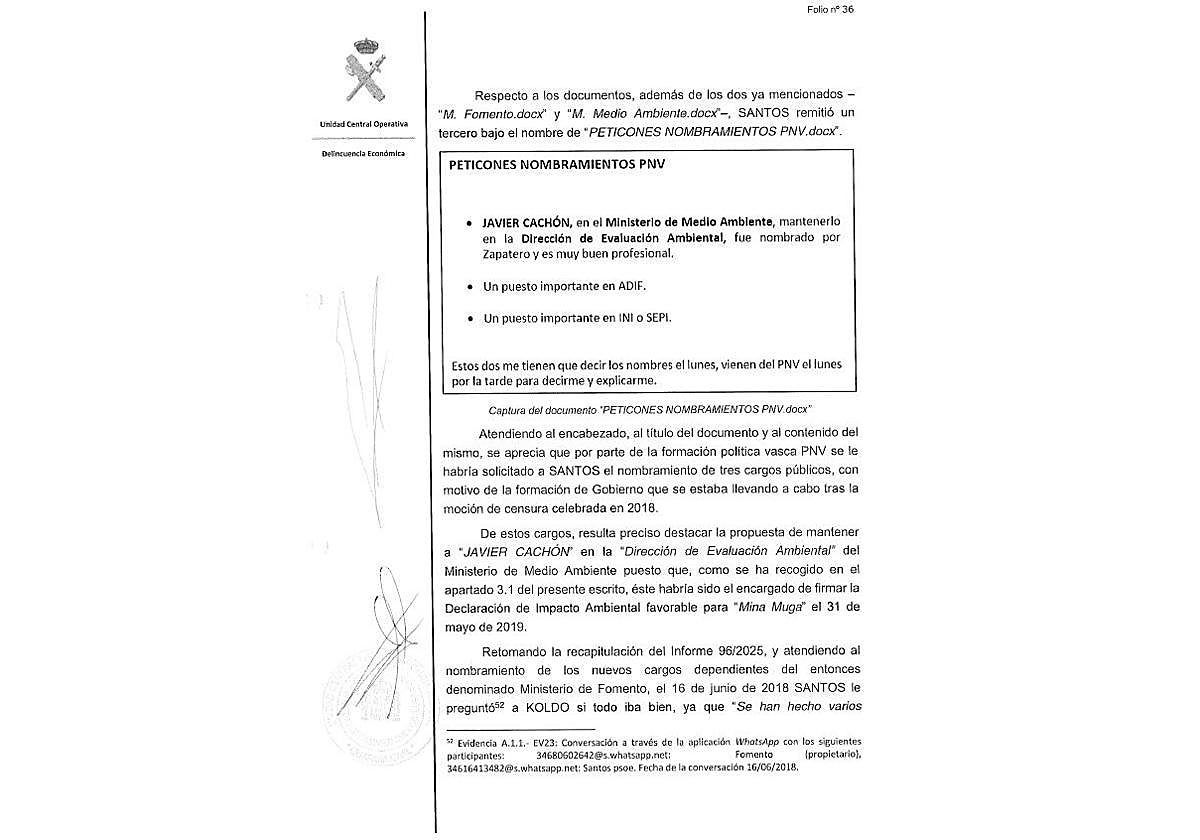 La UCO revela que el PNV pidió mantener en el Gobierno a un cargo clave para los negocios de Cerdán