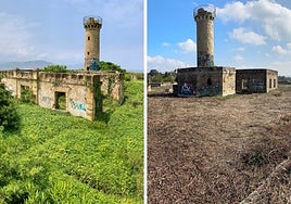 La limpieza ha recuperado la estructura invadida por la maleza.