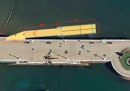 Infografía del nuevo embarcadero, que se ubicará en el espigón del puerto pesquero, cerca de la estatua de la Virgen del Carmen.