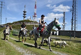 Senderistas y aficionados a la hípica disfrutan de una jornada festiva en el alto de Sollube, en Bermeo.
