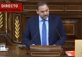 José Luis Ábalos durante su intervención durante la moción de censura a Mariano Rajoy en 2018.