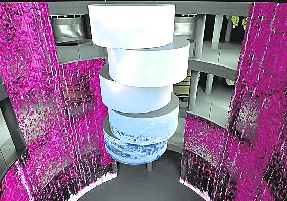 En el atrio central habrá una cascada virtual de vino y unas pantallas en espiral que irán mostrando las diferentes singularidades del vino de Rioja Alavesa.