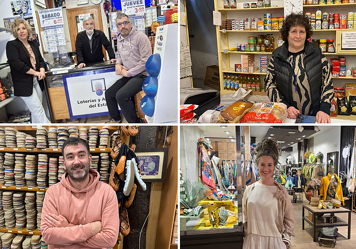 Mikel Petite, Martin Petite y Ainara García de la Librería Petite; Ana Isabel Descarga del Comercio Mixto Sagastizabal; Txaber Arrillaga de la zapatería Sillero y Aintzane Eskubi de la perfumería Edertu.