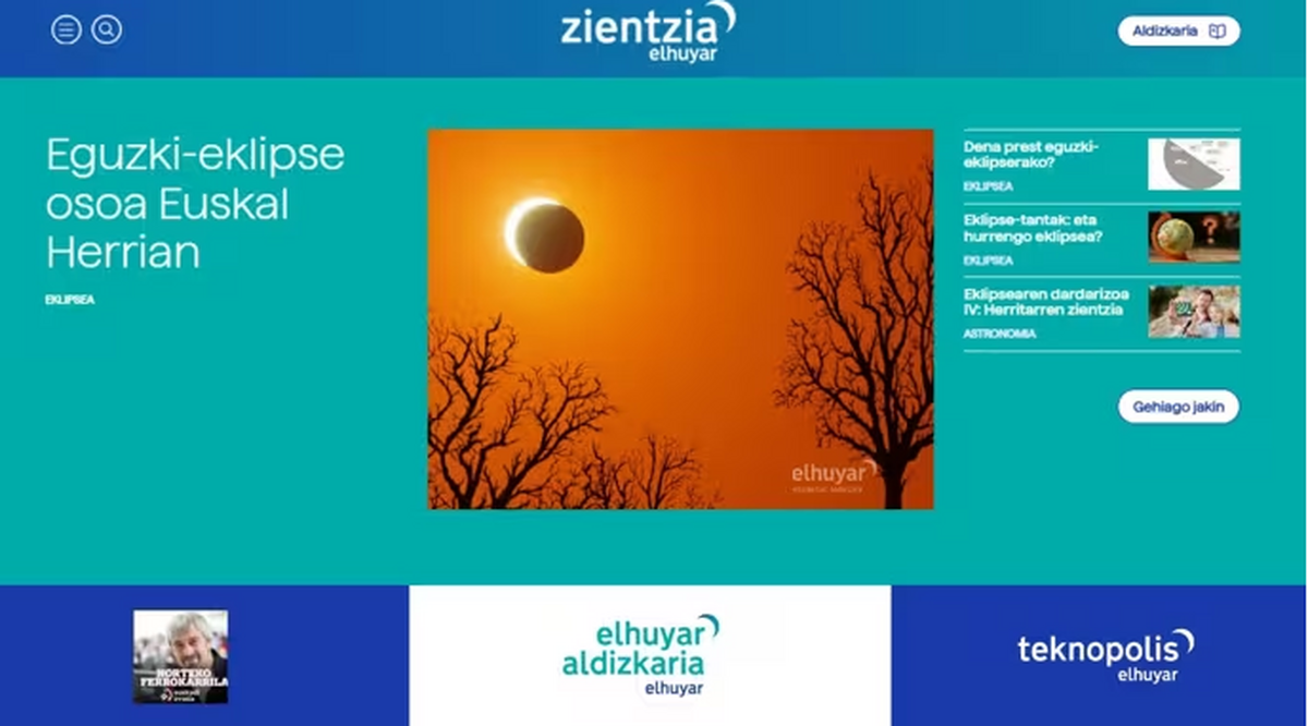 Elhuyarrek eguzki eklipseaz gozatzeko edukia jarri du gizartearen eskura