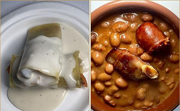 Canelones de verduritas y sartén de caparrón de Anguiano con sus sacramentos, dos de los siete bocados que se ofrecieron en el eclipse.
