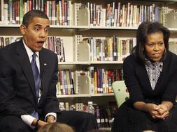Los Obama en la escuela pública Capital City. /Ap