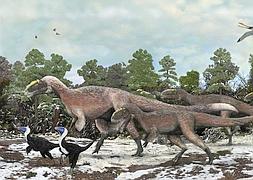 Recreación artística de un grupo de 'Yutyrannus huali'. / Efe