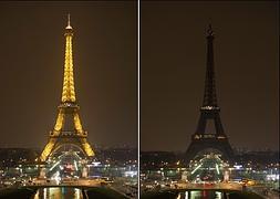 La Torre Eiffel, antes y después de apagar sus luces. / Foto: Bertrand Langlois (Afp) | Vídeo: Atlas