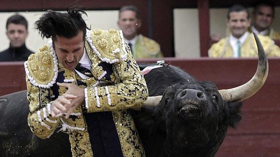 David Mora recibió dos cornadas. 