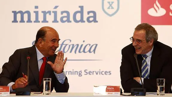 El presidente del banco Santander, Emilio Botín, y de Telefónica, César Alierta. 