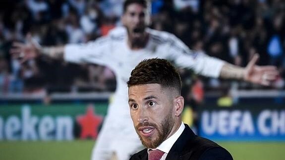 Sergio Ramos, en el acto de su renovación. 