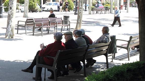 Un grupo de ancianos en un parque de Logroño. 