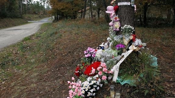 Flores en el lugar donde apareció el cadáver de Asunta Basterra.