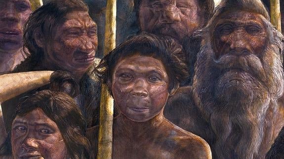 Recreación artística de los homínidos de Atapuerca. 