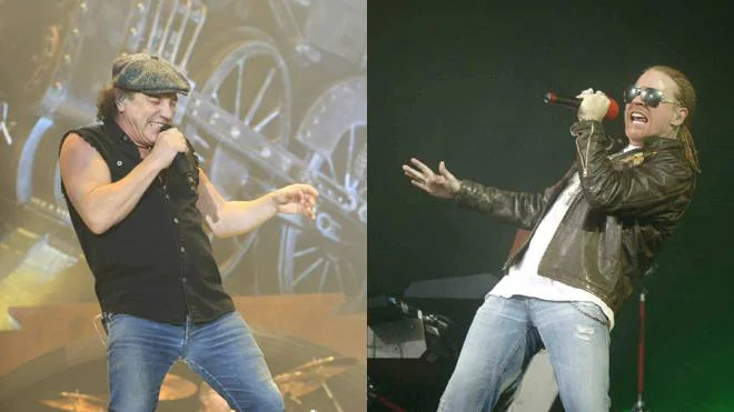 Brian Johnson y Axl Rose, en sus conciertos en Bilbao en 2009 y 2006, respectivamente.