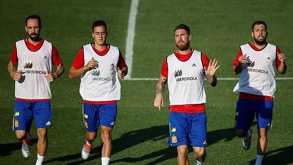 Juanfran, Lucas Vázquez, Sergio Ramos y Jordi Alba